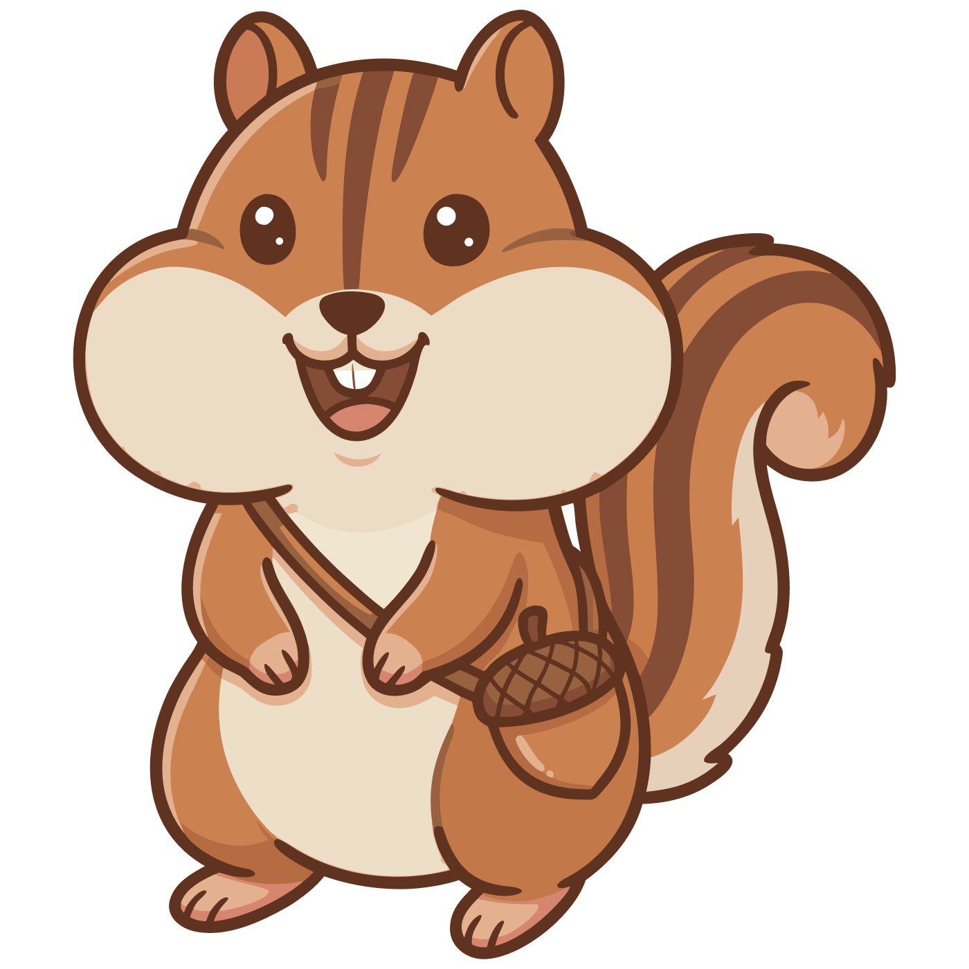 Cheeks, the Cheekful mascot, holding an acorn